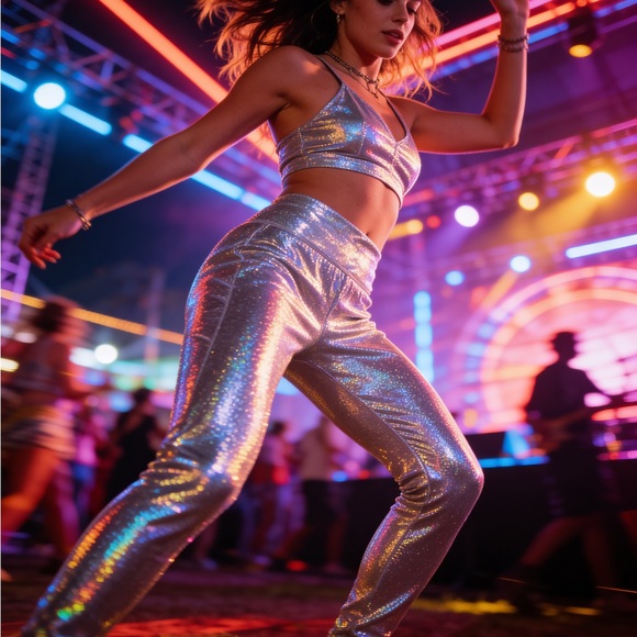 Fabletics Pants - Fabletics Shimmering Silver Leggings